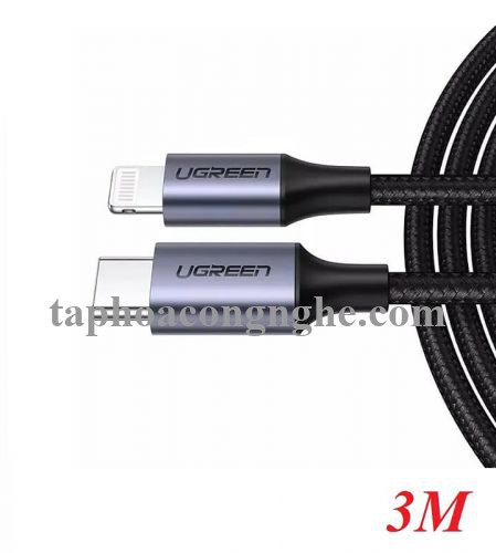 Ugreen 60762 3m cáp usb type c ra lightning bọc nhôm chống nhiễu màu đen US304 30060762